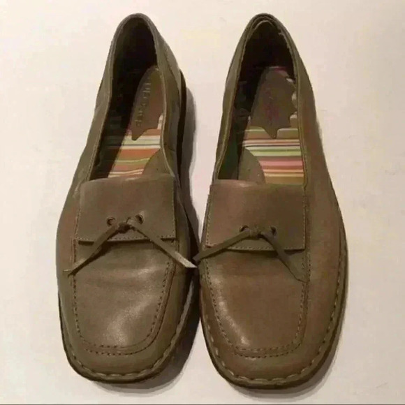 Eurostep Flats 8 Green Leather Square toe loafers - Picture 3 of 9